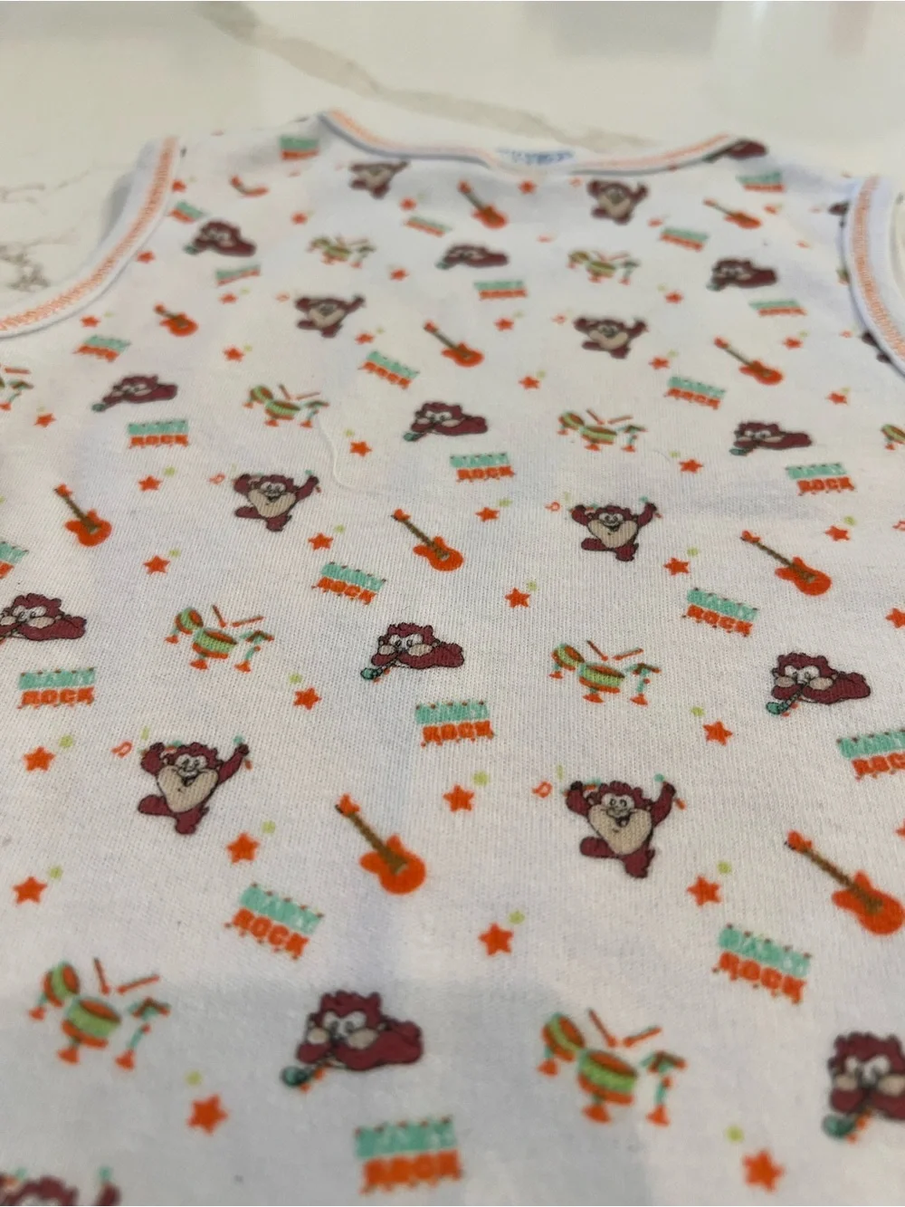 Looney Tunes Taz Kids Tank Top — White with Orange and Burgundy Print